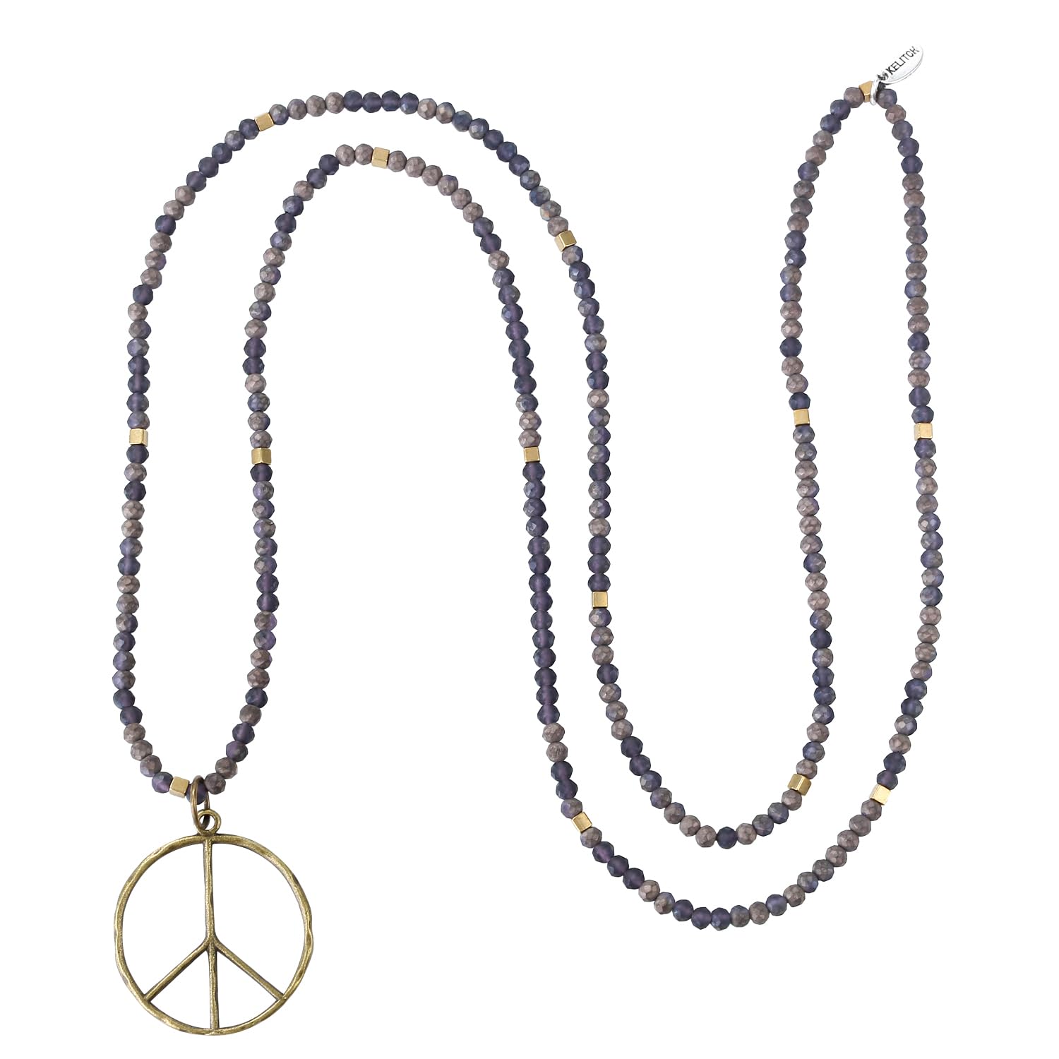 KELITCH Classic Peace Pendant Necklace Love Hippie Frosted Crystal Beaded Long Chain Necklaces (Black)