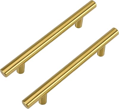 LONTAN 12 Pack Gold Kitchen Handles 160mm Brushed Brass Stainless Steel Drawer
