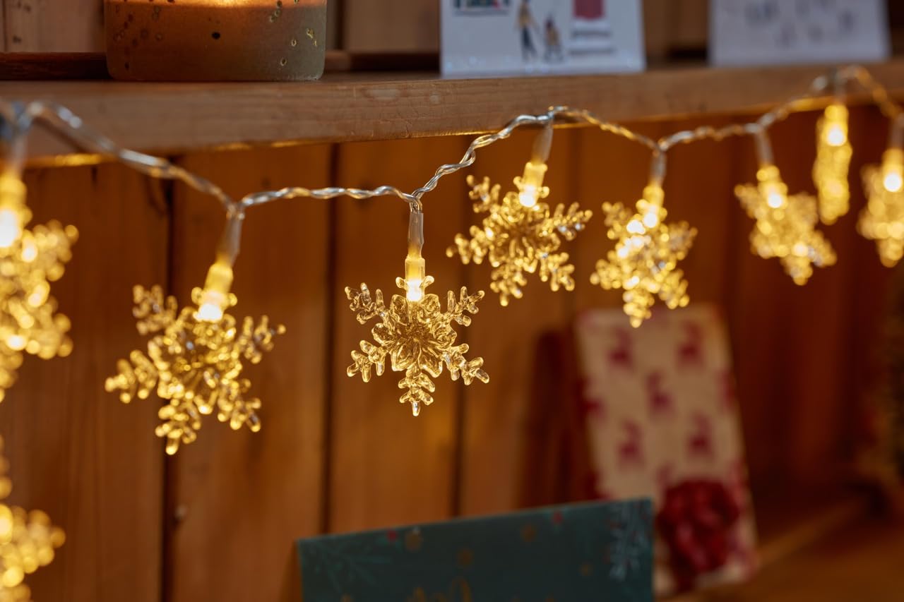 Smart Garden Christmas Sparkle Snowflake String Lights Set of 20 - Warm White LEDs - Indoor Use - 1.9 Metre - Christmas Decoration, Festive Lights Décor