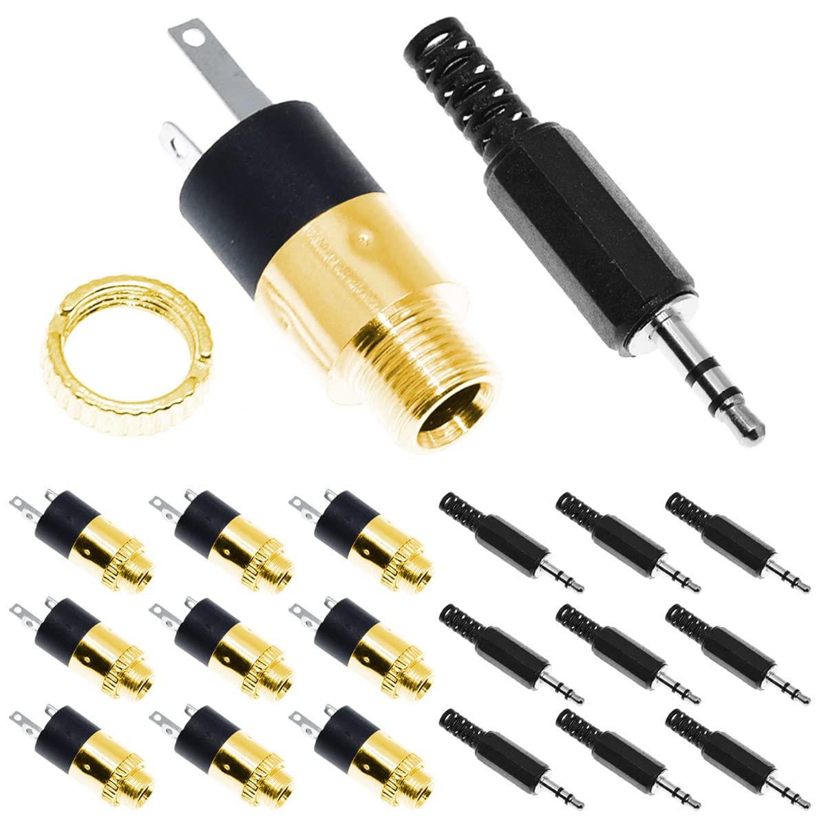 DAOKAI 10 Pcs Gold Plated Female Audio Connector PJ-392 for Headphone/Audio/Video with 3.5mm TRS Male Plug