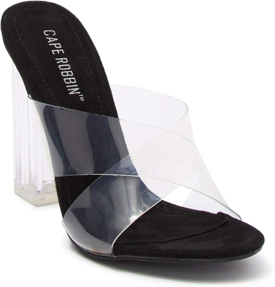 black clear mule heels