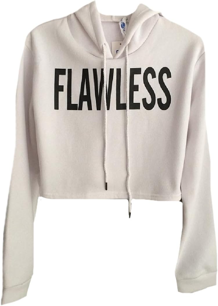 HEFASDM Women's Hooded Flawless Print Long Sleeve Short Sweatshirts White L