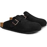 EVELLYHOOTD Women's Men's Suede Clogs Leather Mules Cork Footbed Sandals Comfort Potato Shoes with Arch Support(with Socks)