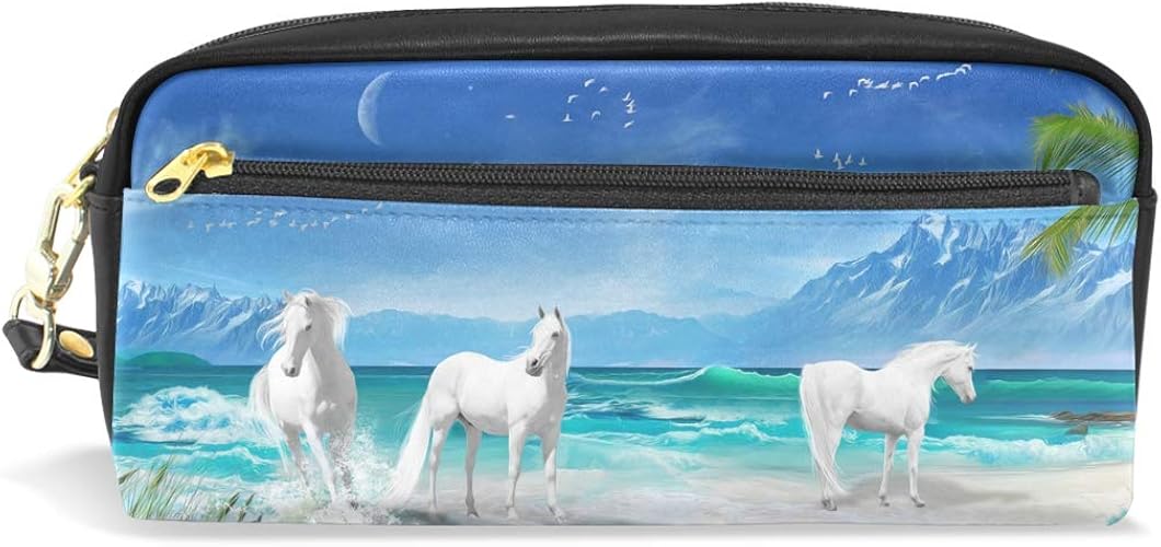 Amazon Anmumi ペンケース 学生 ポーチ 化粧ポーチ 小物入れ 動物柄 馬 海 空 筆箱 レディース メンズ 子供 おしゃれ かわいい 大容量 Puレザー 革 収納バッグ 軽量 通勤 通学 シューズ バッグ