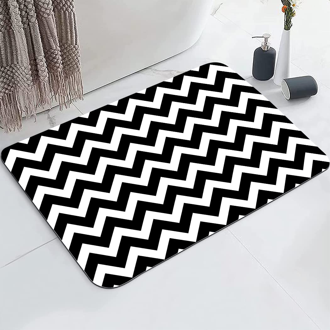 YISUMEI Bathroom Mat, Non-Slip Super Absorption Bath Carpet with Rubber Backing, Fit Under Bathroom Doormat Floor Rugs for Shower Buthtub,17"x24",Wavy Black and White — image 1