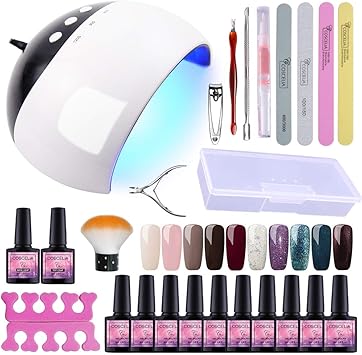 Kit Vernis Semi Permanent Saint Acior Lampe Uv Led 24w Lot De 10 Pc Vernis Kit De Nail Art Outil Décor Gel Manucure Topcoat Basecoat Pour Ongle Kit