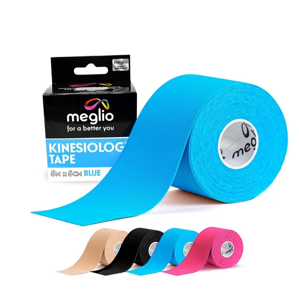 Meglio Kinesiology Tape - Uncut 5m Roll Sports Tape Strapping for Injuries, Support Muscle Tape, K Tape, Physio Tape, Trans Tape, Athletic Tape, Breathable & Waterproof | (Blue)