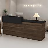 LSZMXI Modern Reception Desk with Drawer &amp; Open Shelves, 39-95 Inch Front Counter Table, Computer Workstation Suitable for Salons, Offices, Lobbies, Retail Stores and Home Offices