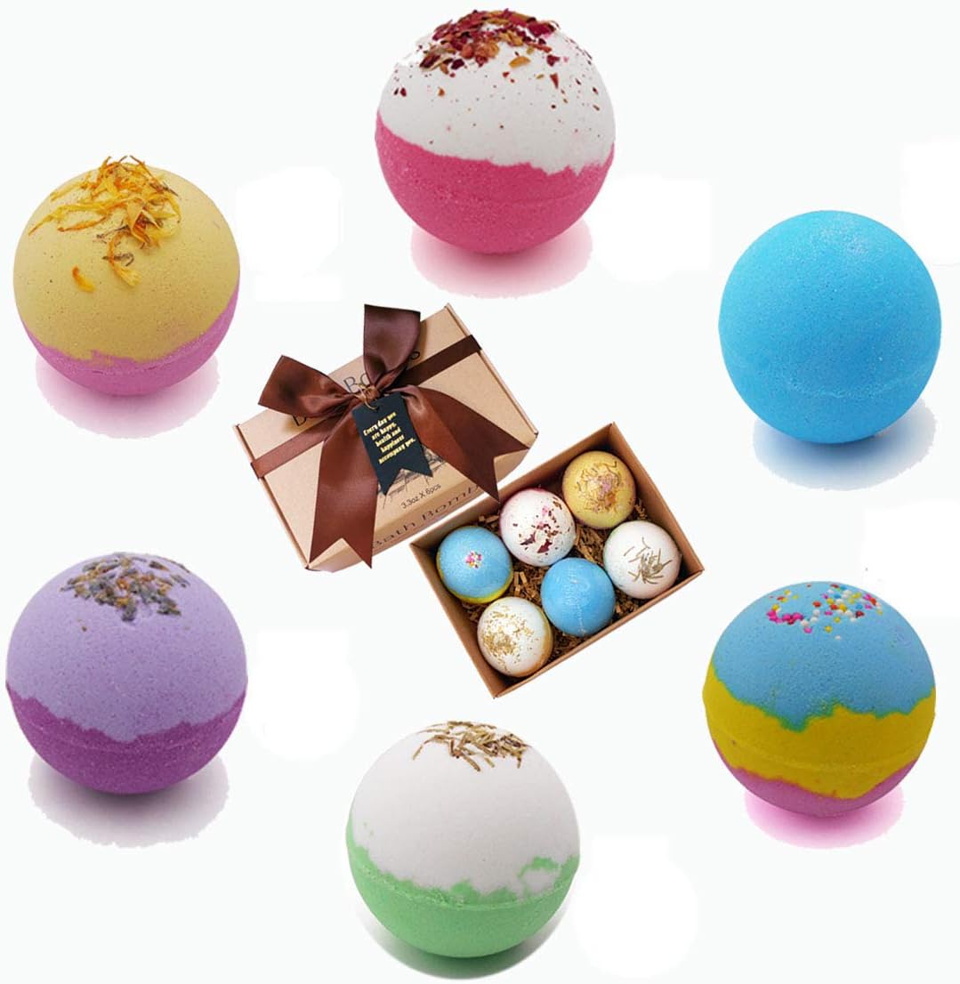 Bath Bombs Gift Set Large 6 Scented Natural Organic Essential Oil