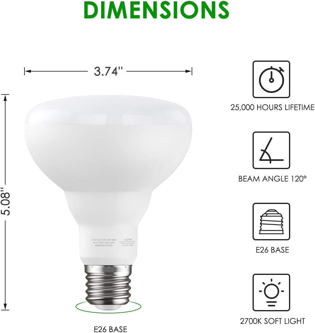 Industrial Electrical Can Light Bulb for Bedrooms Non Dimmable Kitchens 12 Pack BR30 LED Bulbs