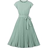 Wellwits Women's Cap Sleeves Pleated 40s 50s Vintage Dress