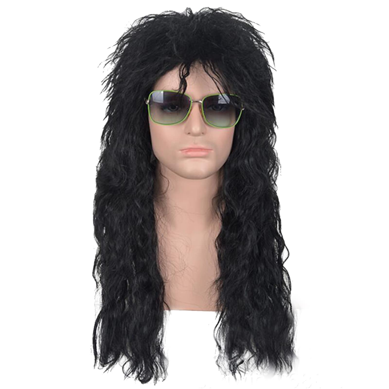 70s 80s Men's Party Fancy Dress Halloween Wig curly black mullet Rockstar Wig(long)