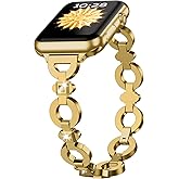 TAURI Metal Band for Apple Watch Bands 38/40/41/42mm, Adjustable Bling Diamonds Strap Fashion Cute Chain Thin Bracelet for iWatch SE 3/2, Series 9/8/7/6/5/4/3/2/1, Women- Gold