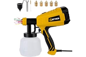 YATTICH Paint Sprayer, 700W High Power HVLP Spray Gun with 5 Copper Nozzles & 3 Patterns, Easy to Spray and Clean, for Furniture, Cabinets, Fence, Railing, Garden Chairs etc. YT-201