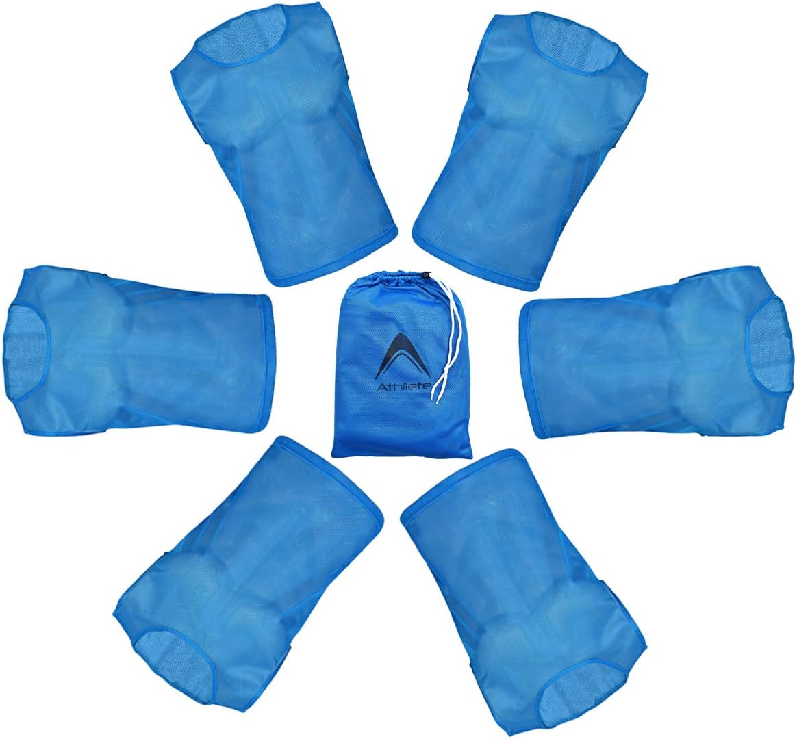 Athllete DURAMESH Set of 6 - Scrimmage Vest/Pinnies/Team Practice Jerseys with Free Carry Bag. Sizes for Children Youth Adult and Adult XL