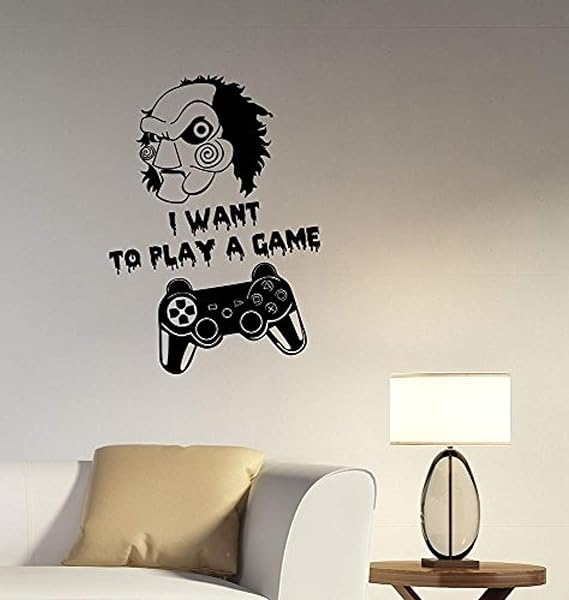 Amazon Com Jigsaw I Want To Play A Game Quote Vinyl Wall Decal Gamer Gamepad Joystick Sticker Video Gaming Art Movie Decorations For Home Room Bedroom Horror Decor Ideas Gm4 Home Kitchen