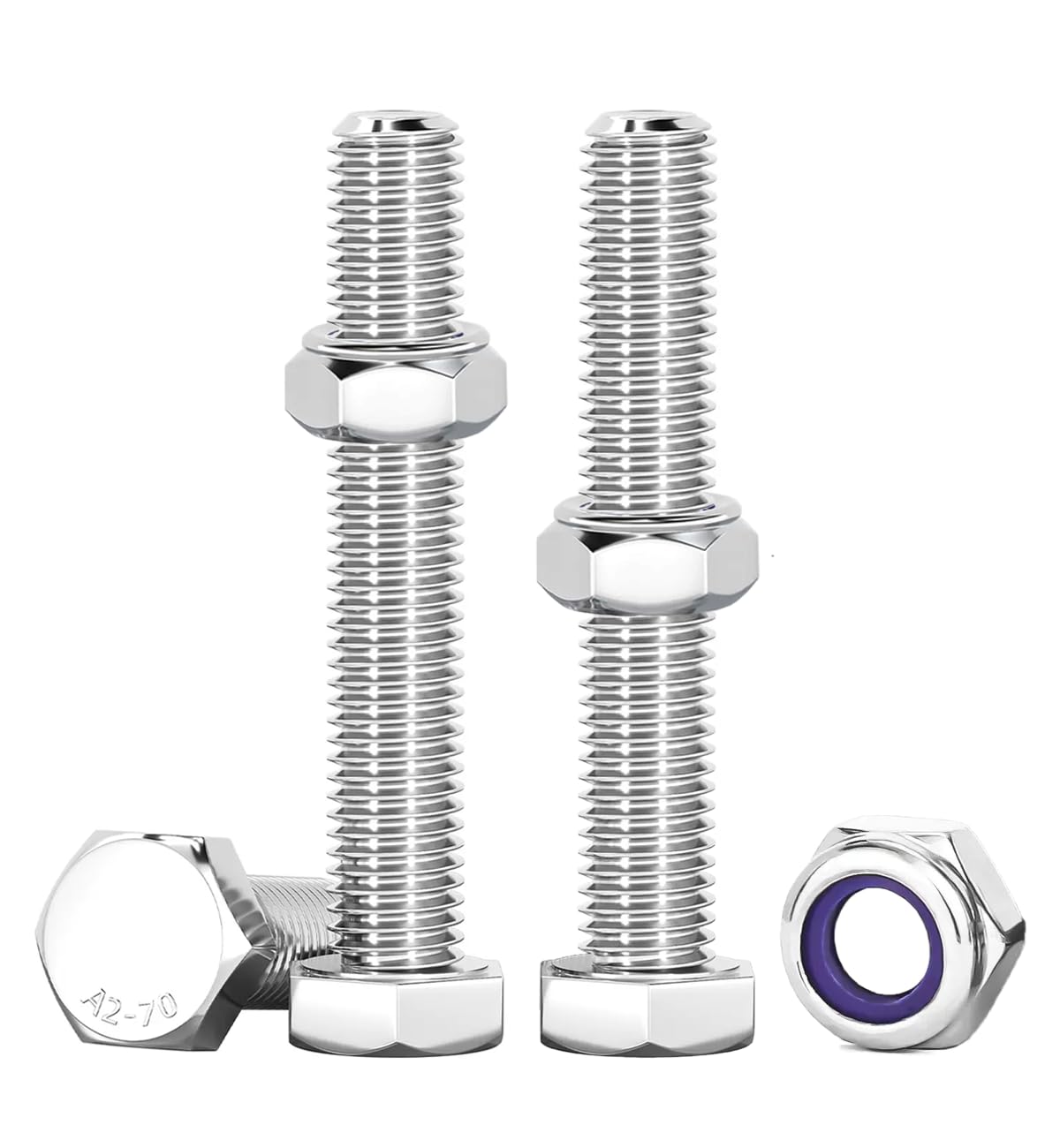 Drenky M6 60mm Nuts and Bolts, M6 Lock Nuts and Bolts 304 Stainless Steel Hex Bolts and Nuts Machine Screws and Nut for Machinery, Furniture, Car, Bike, Ship, 3D Printing, 10 Pcs — image 1