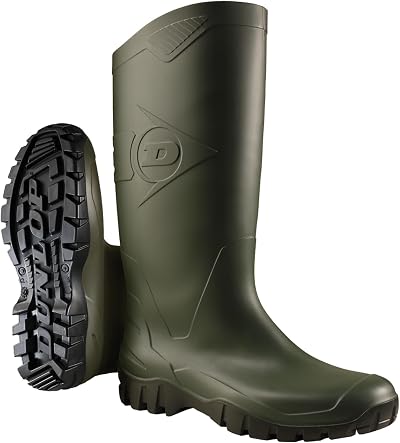 Dunlop Dane Unisex Knee High Wellington Boots Green Black PVC Work Wellies
