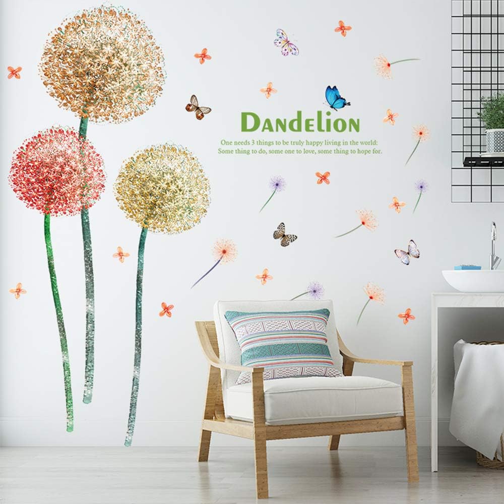 EANUR Dandelion Wall Decals Flying Butterflies Wall Stickers Dandelion Wall Art Living Room Bedroom Decor