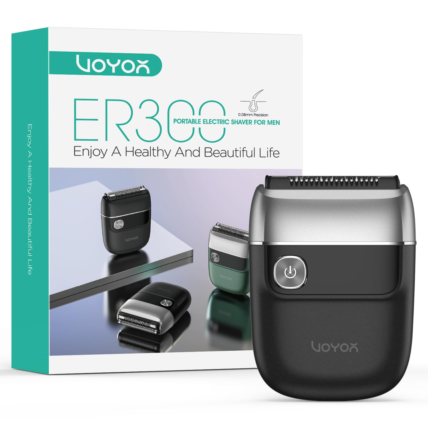 VOYOR Foil Shaver, USB Mini Shavers for Men Rechargeable Electric Shavers Wet & Dry Foil Shaver for Men with Easy Clean System Multifuctional Portable Travel Shaver ER300 (Silver)