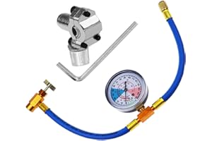 BEADCHICA R134a Refrigerant Recharge Hose Kit with BPV31 Piercing Valve for Bullet,Charging Hose Refrigerant Can Tap with Gauge,R134a can to R-12/R-22 port