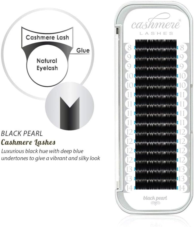 Cashmere Lashes® | Classic Ellipse Flat Split Tips Lashes | Black Pearl Finish 0.15 0.20 C D Curl Single & Mixed Tray | Individual Eyelash Extensions (0.20 C 13mm)