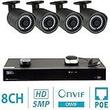 GW Security 8 Channel H.265 4K NVR 5-Megapixel Security Camera System, 4pcs 5MP 1920p 3.6mm Wide Angle POE Waterproof Bullet IP Cameras, 100ft Night Vision