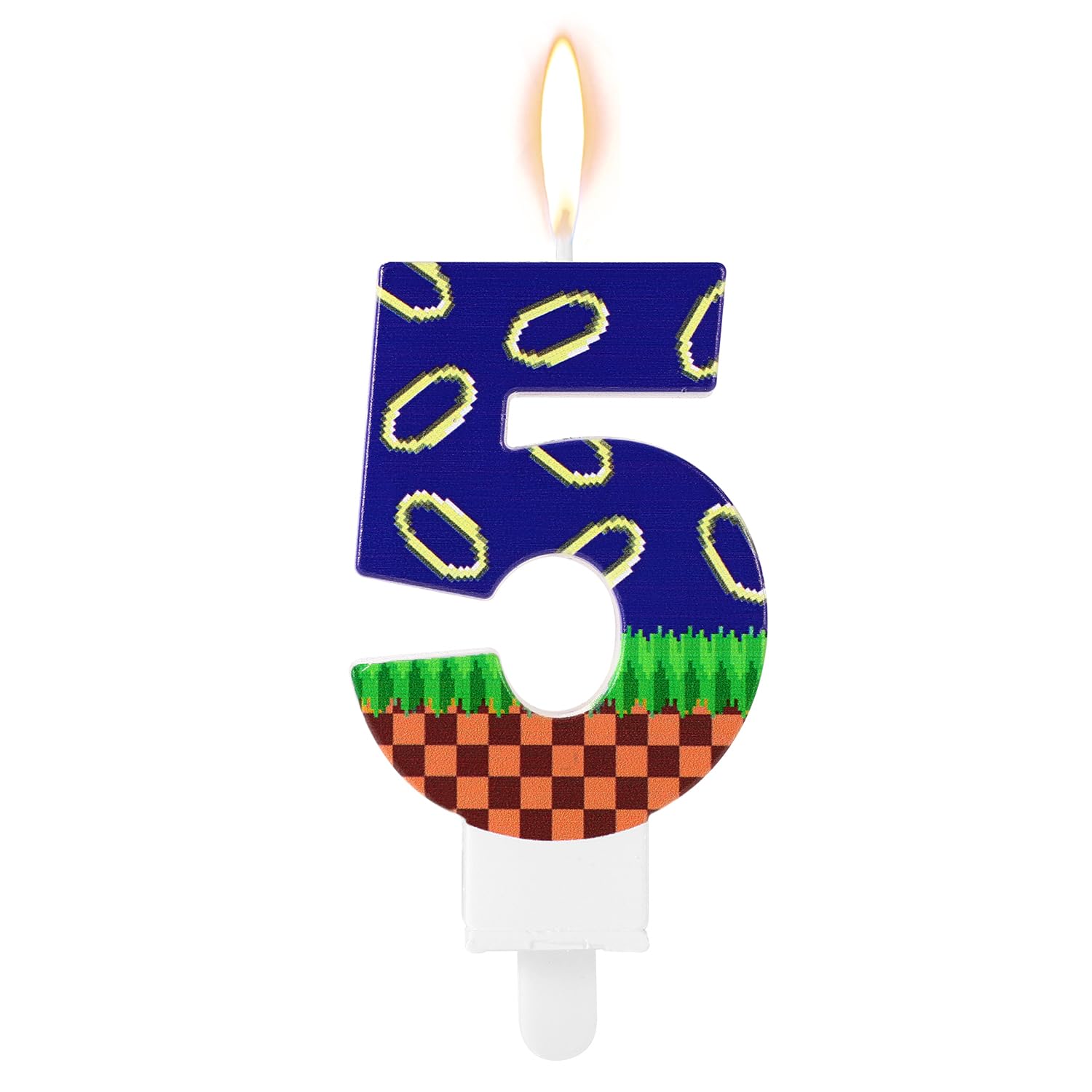 Photo 1 of Blue Themed Birthday Candle, Happy Birthday Number Candle Cartoon Cake Topper Candle Blue & Gold Ring Print Birthday Party Decor for Cake Party Favor (Number 5)