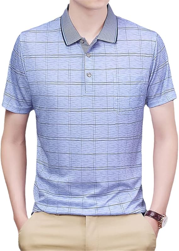 Plaid Pocket Polo Shirts for Men Shirt Short Sleeve Tops Tee Shirt Summer Men Clothing Amazon