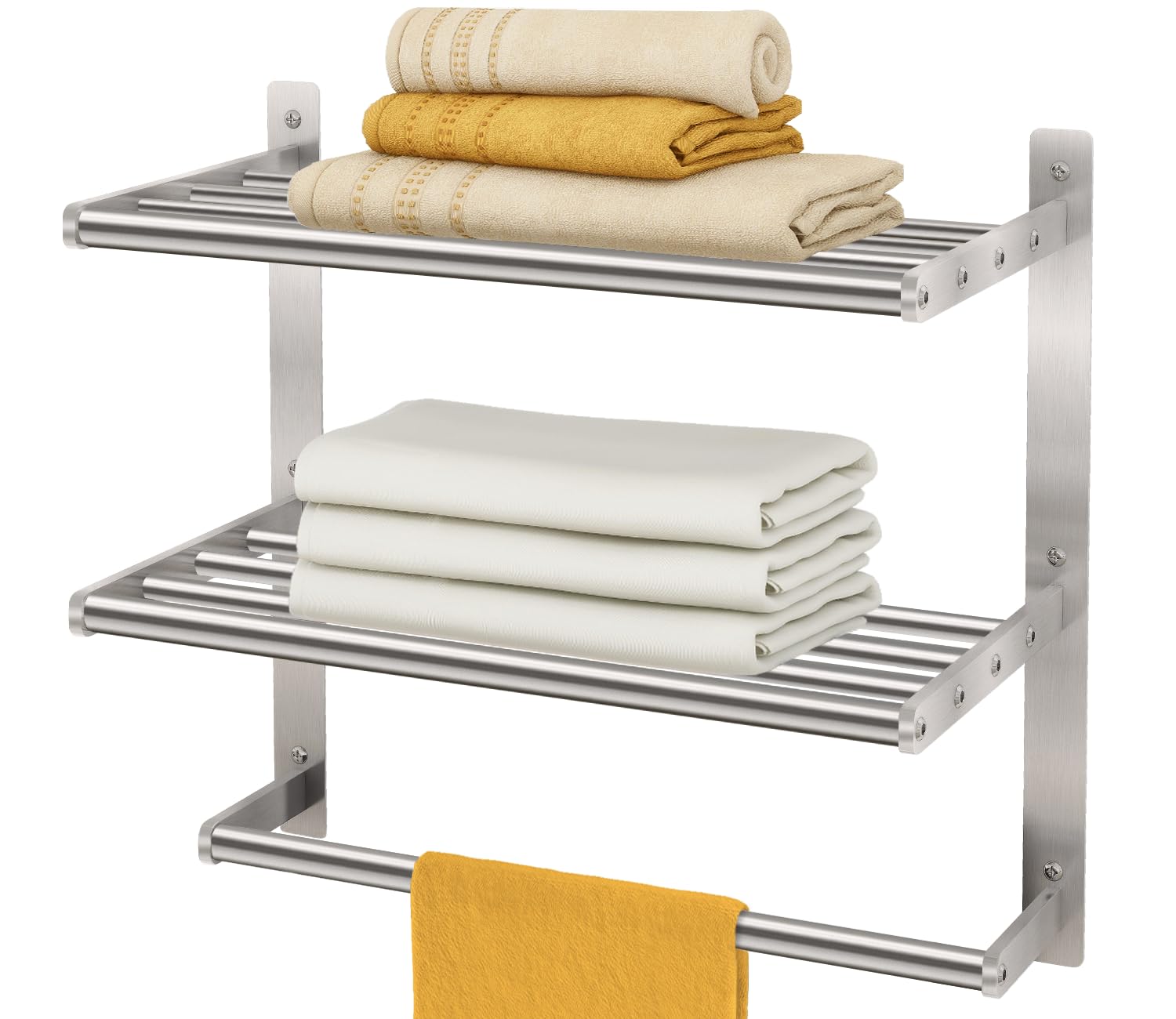 Photo 1 of BETHOM Towel Shelf for Bathroom Wall Mounted, 3-Tier Hotel Style Towel Rack with Towel Bars, Brushed Nickel Towel Racks for Bathroom Lavatory, 16 Inch