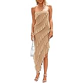 PRETTYGARDEN Summer Wedding Guest Dresses for Women 2026 Strapless Tube Ruffle Elegant Dinner Cocktail Long Spring Dress