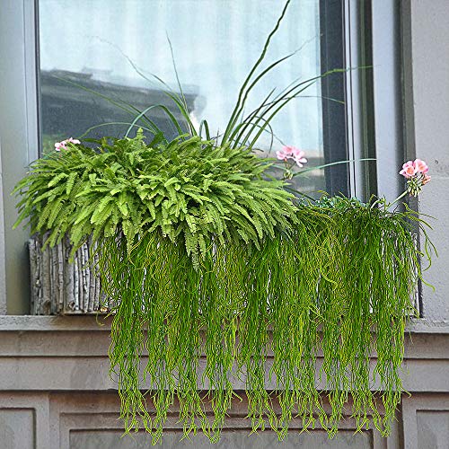 Artificial Plants Vines Fern Willow Wicker Twig Fake Hanging Plant Faux Curly Seaweed Ferns Flowers Vine Outdoor UV Resistant Plastic Plants for Wall Indoor Hanging Baskets Wedding Garland Decor-2pcs - Thumbnail 4