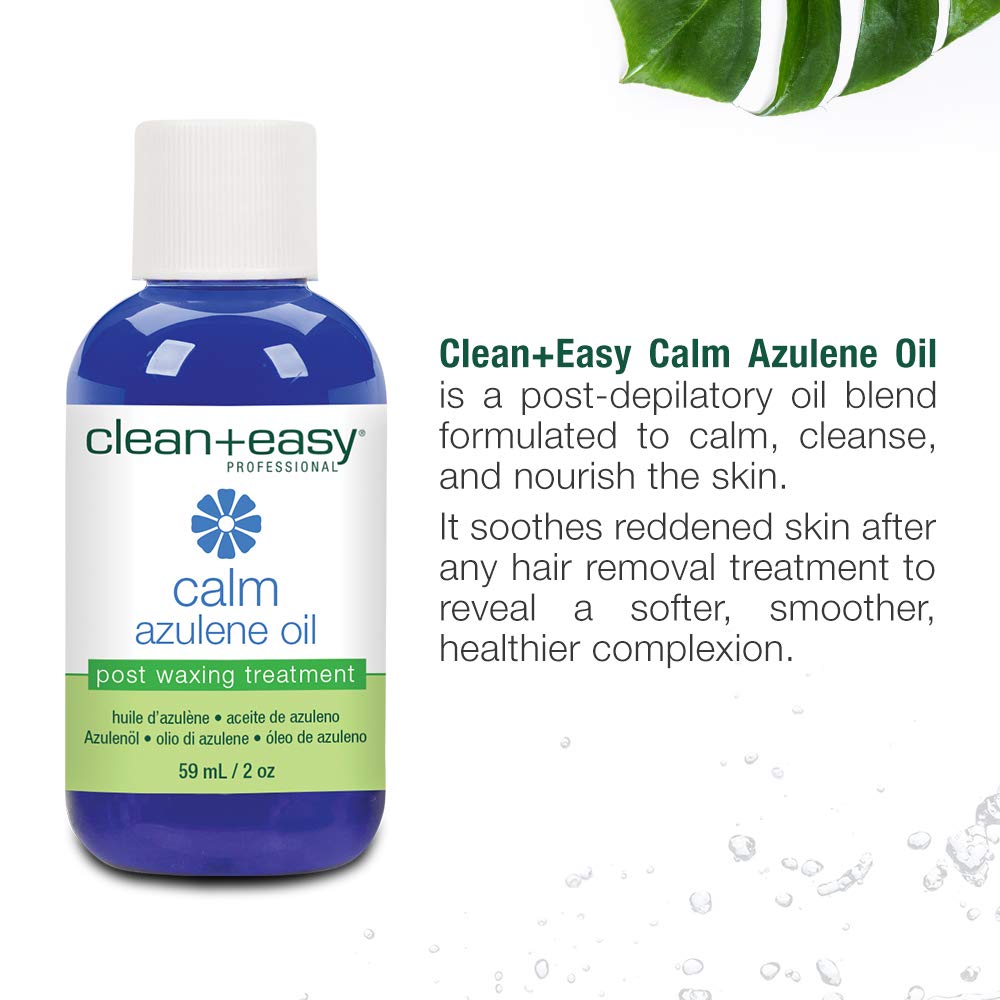Clean + Easy Azulene Oil – Post Waxing Treatment for Sensitive Skin, Soothes Irritation & Removes Wax Residue After Hair Removal, After Wax Care, 2 oz