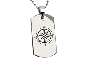 Tioneer Stainless Steel Nautical Star Compass Dog Tag Pendant Necklace