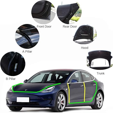 Motrobe Tesla Model 3 Door Seal Kit Soundproof Rubber Weather Draft Wind Noise Reduction Kit Model 3 Accessories
