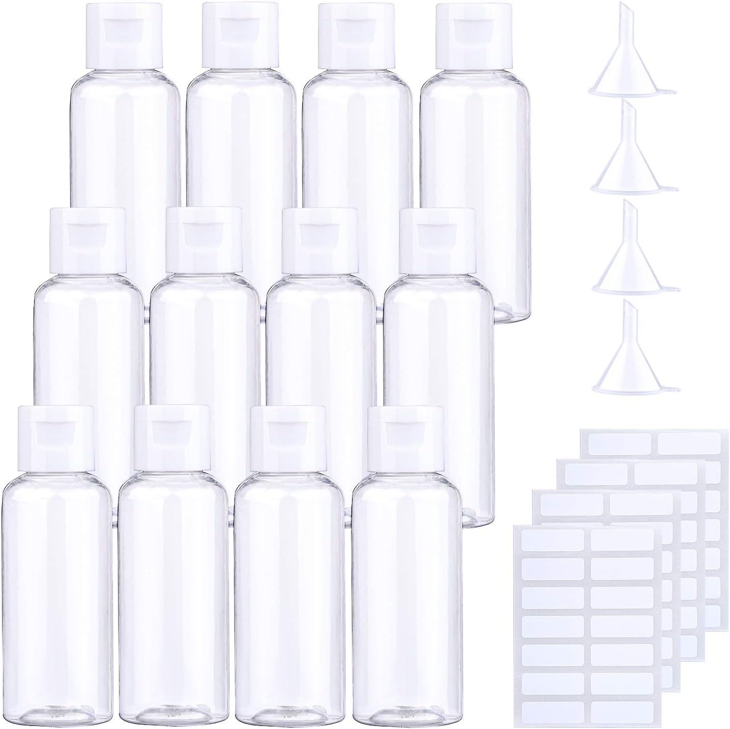 URATOT 12 Pieces Flip Cap Bottles Plastic Cosmetic Bottles Refillable Liquid Containers Travel Bottles for Cosmetic, Vocation, 50 ml : Beauty