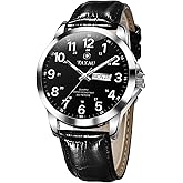 Taxau Men's Dress Watches Waterproof Analog Leather Watch with Day Date Large Arabic Numerals Fashion Casual Classic Man Wrist Watch Brown/Black Band Easy Read Relojes para Hombres
