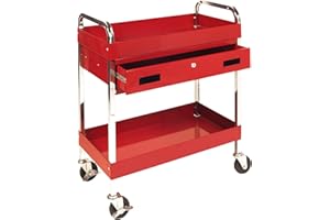 Performance Tool W54004 Wilmar Two Shelf Utility Cart w/Drawer , Red, Silver
