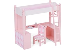 Sophia's 18" Inch Doll Accessories, 9 Piece Aurora Princess White and Pink Loft Bed Bunk Desk, Chair and Accessories