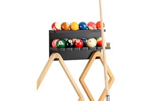 EXTCCT Wall Mount Billiard Balls Rack- Hardwood Billiard Balls Holder & 6 Pool Stick Holder for Cues Sticks Storage Pool Table Accessories Equipment Organizer
