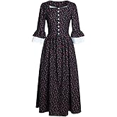 Women Vintage Floral Victorian Pioneer Colonial Dress Renaissance Party Prom Costume Civil War Prairie Dress