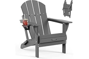 MUCHENGHY Folding Adirondack Chairs, Patio Chairs, Lawn Chairs, Outdoor Chair, Adirondack Chair Plastic, Fire Pit, Weather Resistant with Cup Holder for Deck, Backyard, Garden(Gray)