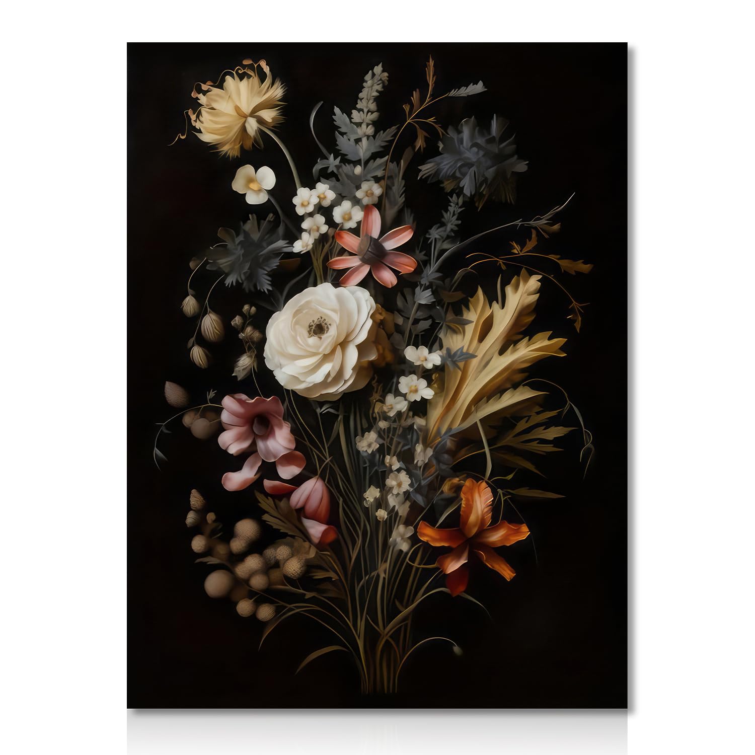 Dazzlewall Vintage Flower Wall Art Decor Black Botanical Floral Canvas Wall Art Moody Flower Print Dark Academia Aesthetic Poster for Bedroom Living Room 12x16 in Unframed