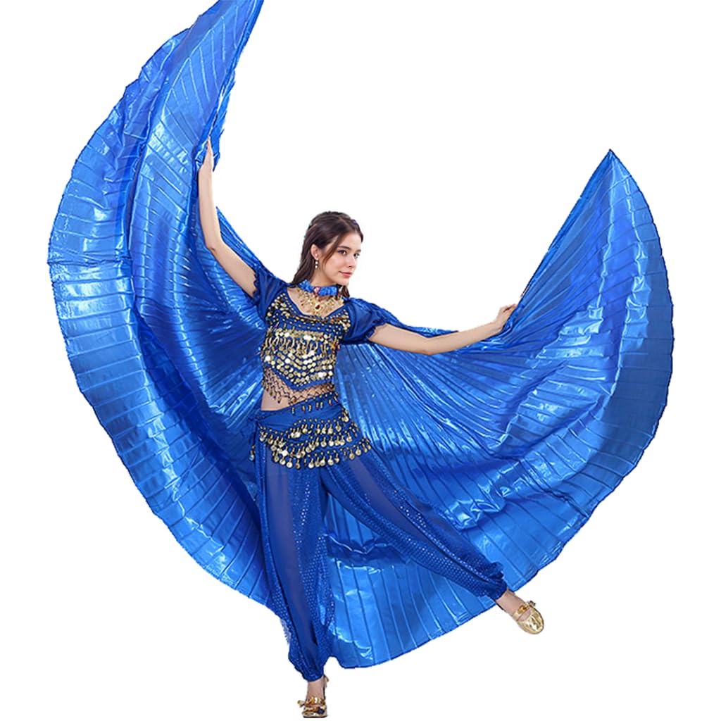 Leemiman Women Belly Dance Opening Wings for Halloween Christmas Party Professional Belly Dance Costume Wings with Sticks (Royal Blue)