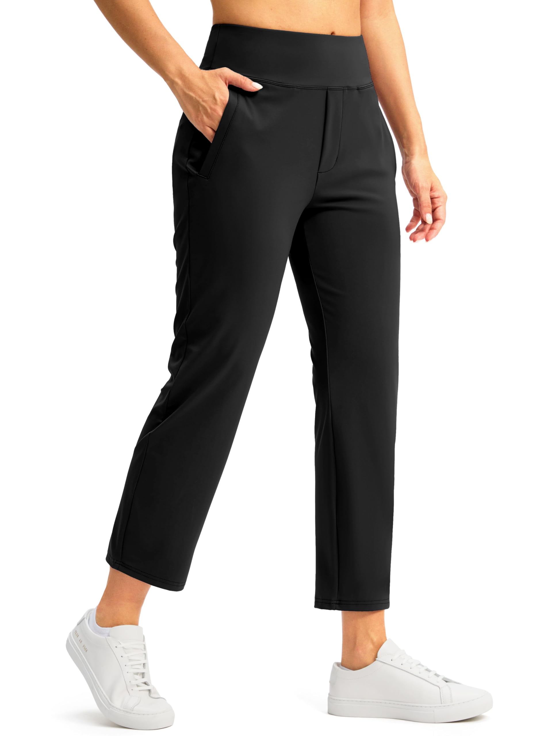 Photo 1 of SANTINY Women's Pants with 3 Pockets 7/8 High Waisted Stretch Ankle Pants for Women Golf Casual Travel Athletic Work (Black_L)