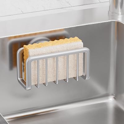 TAILI Sponge Holder for Kitchen Sink with Strong Suction, Rustproof Aluminum,