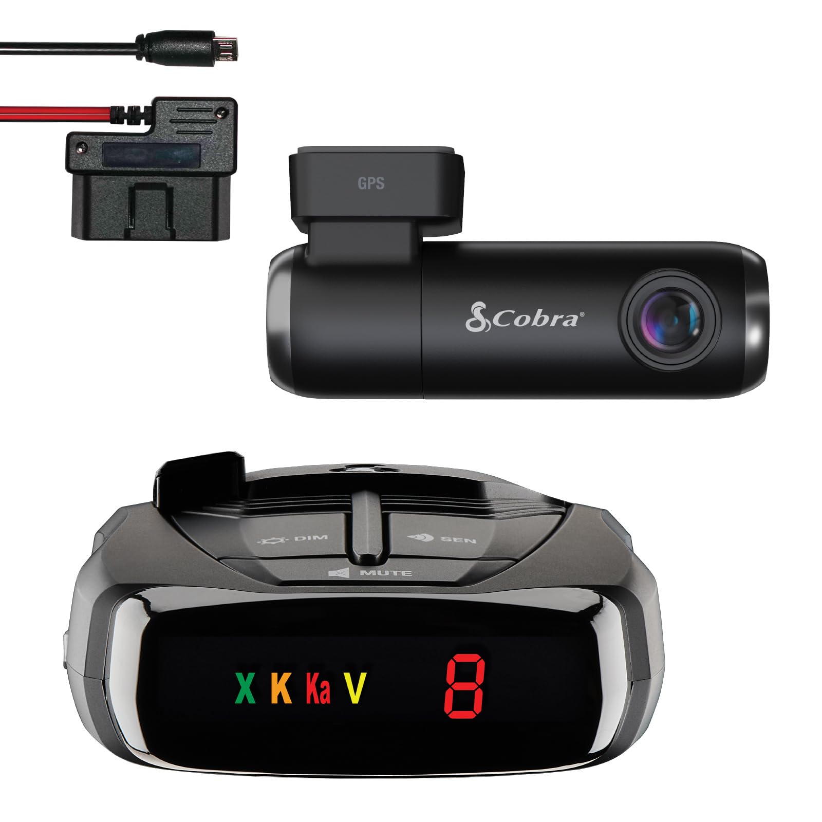 Cobra RAD 380 Laser Radar Detector & SC100 Smart Dash Cam + 2.5A OBD Port to Micro USB Hardwire Kit: Long Range Front and Rear Detection, DSP, Full HD 1080P Resolution, Built-in WiFi & GPS