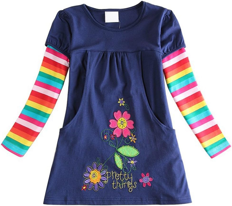 Laurelor Kid Baby Girl Cute Colorful Rainbow Flower Cotton Print Princess Dress