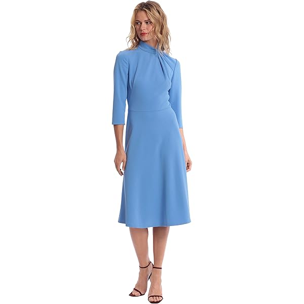 Donna Morgan Women's Dresses Mock Neck Crepe Fit and Flare Dress Career  Office Workwear Desk to Dinner Guest of at Amazon Women's Clothing store