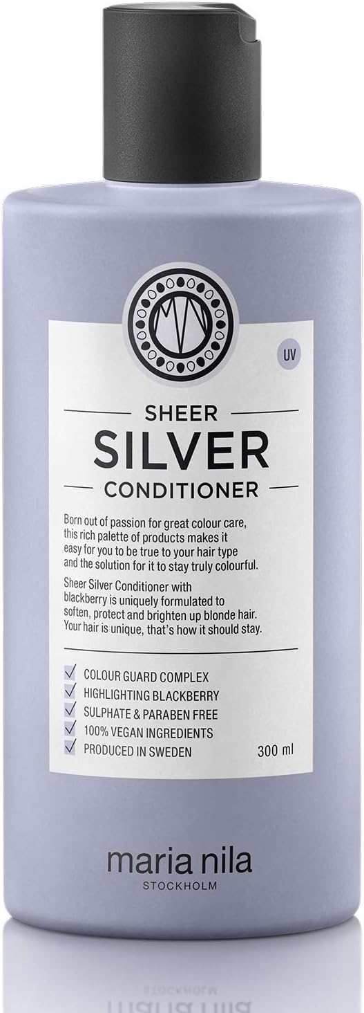 Maria Nila Sheer Silver, Silver/Purple Conditioner, Neutralizes Brassy Yellow/Golden Shades in Blonde, White & Grey Hairs